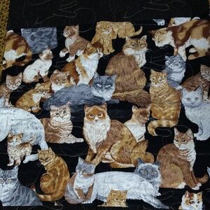 Handmade Cat Pattern Kids Quilt - Black and Gold